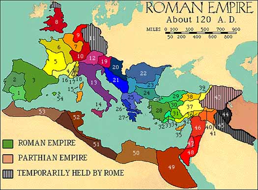 Римская империя и ее провинции в 120 г. н. э.